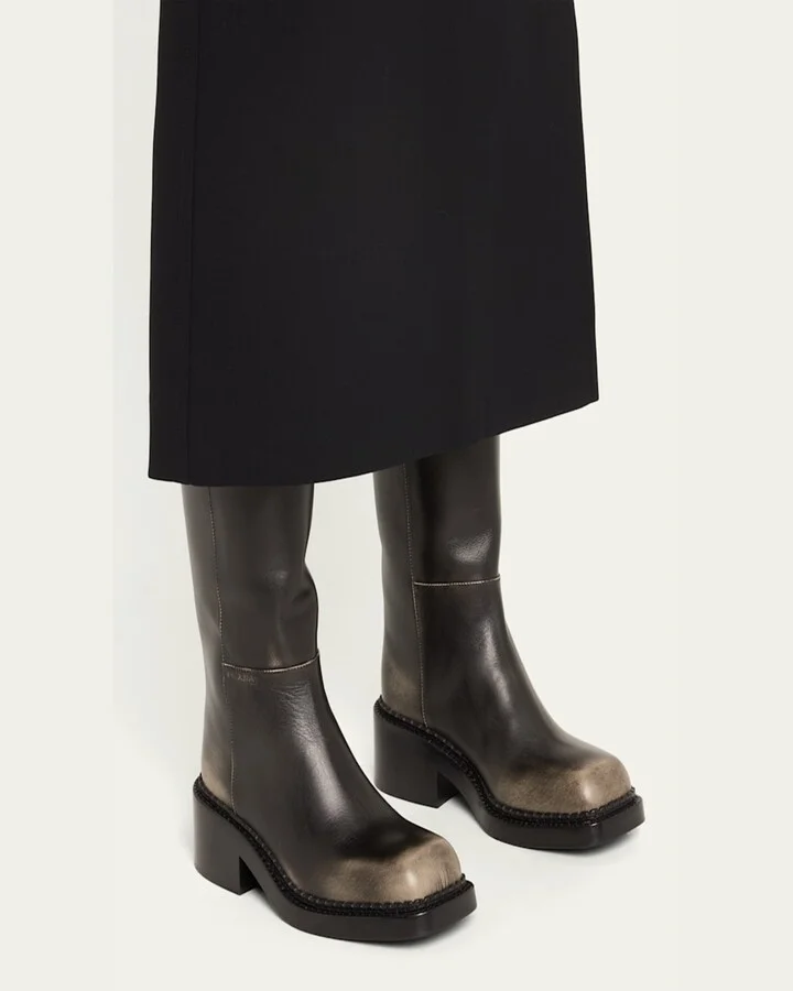 Leather Square-Toe Tall Moto Boots - Image 3