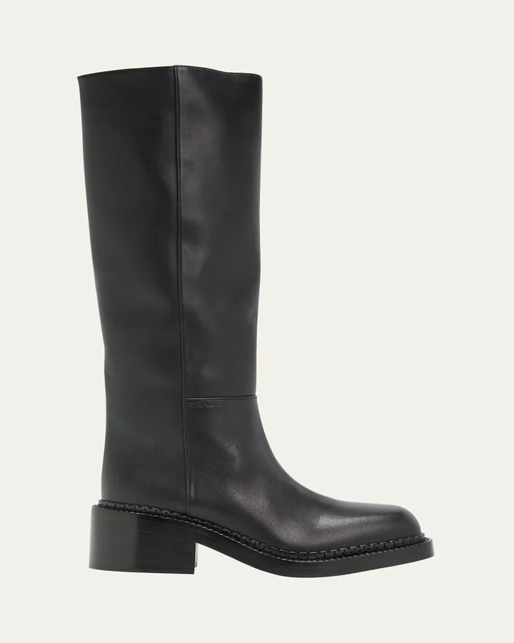 Leather Square-Toe Tall Moto Boots