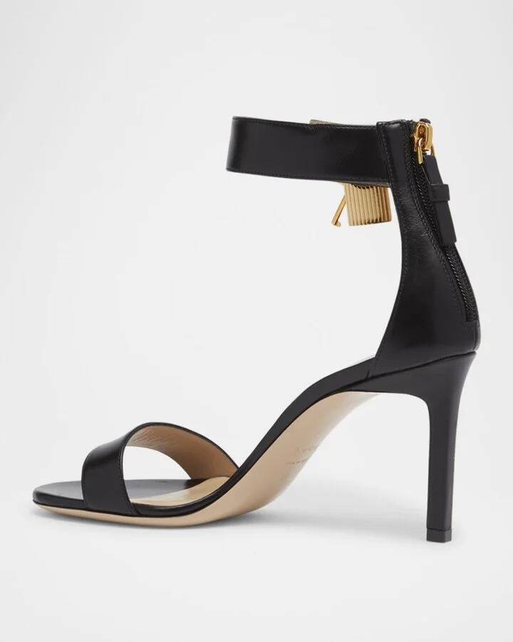 Leather Stiletto Sandals with Padlock - Image 8