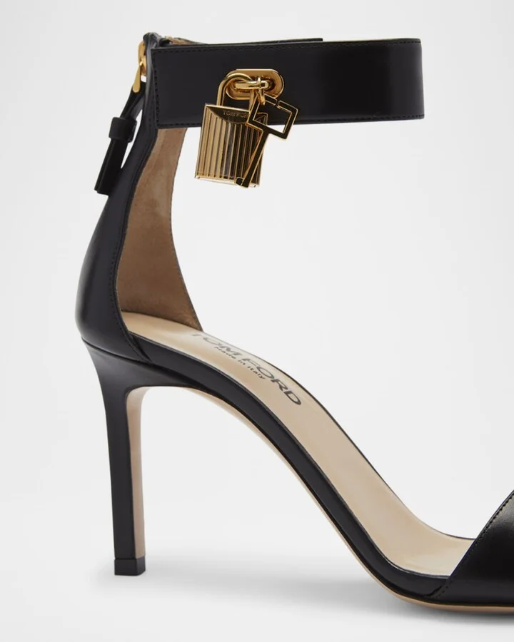 Leather Stiletto Sandals with Padlock - Image 9