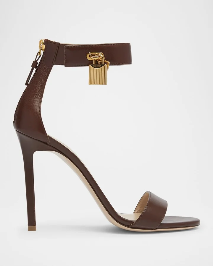 Leather Stiletto Sandals with Padlock
