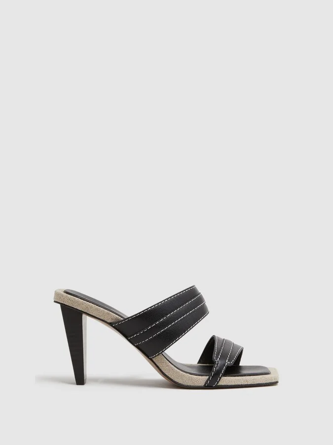Leather Strap Heeled Mules