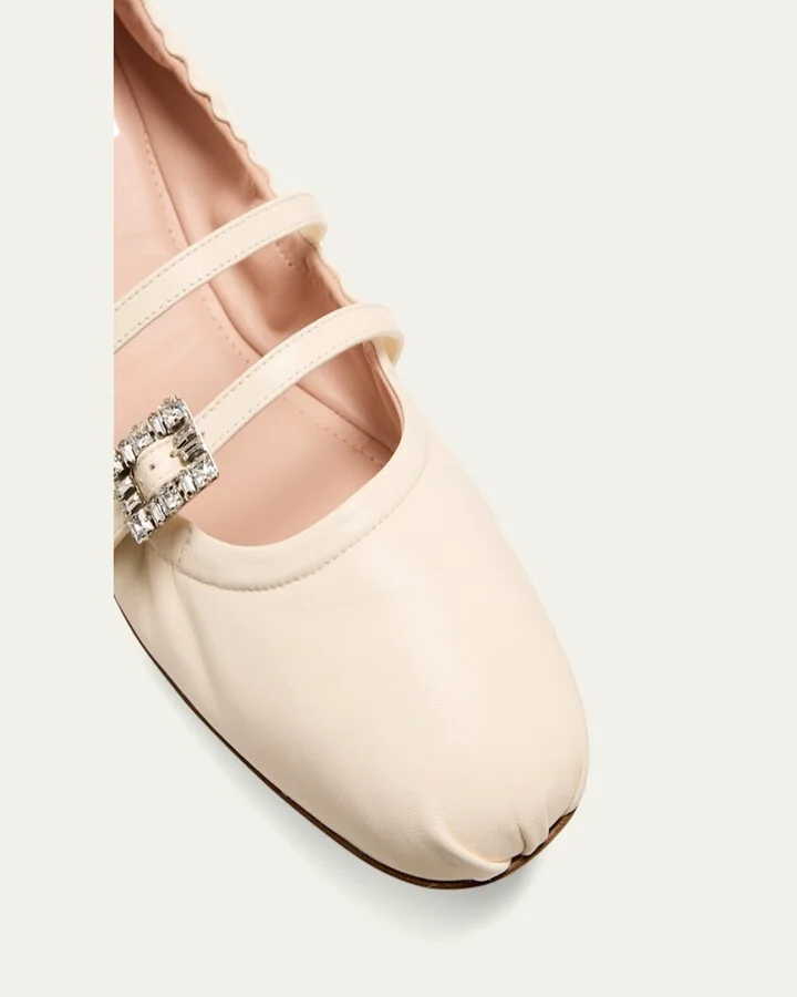 Leather Strass Dual Buckle Ballerina Flats - Image 5