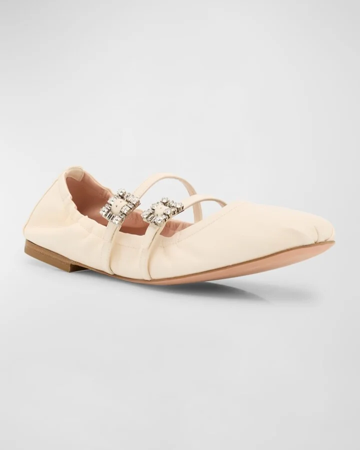 Leather Strass Dual Buckle Ballerina Flats - Image 4