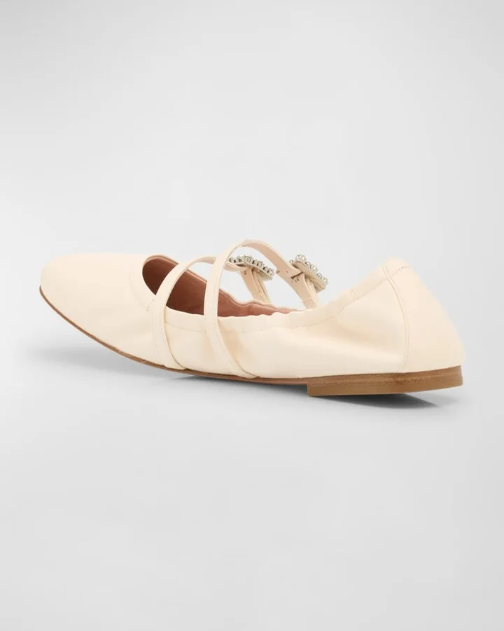 Leather Strass Dual Buckle Ballerina Flats - Image 7