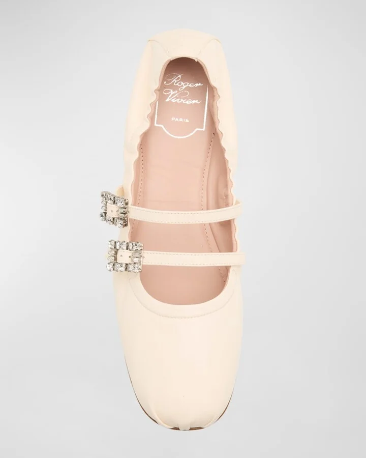 Leather Strass Dual Buckle Ballerina Flats - Image 9