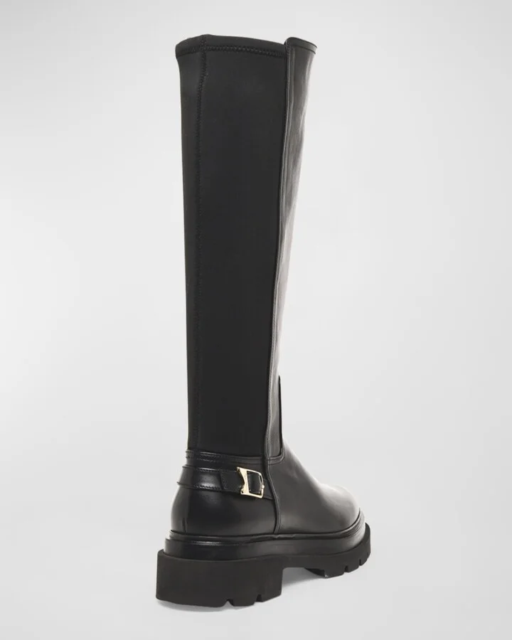 Leather Stretch Buckle Knee Boots - Image 5