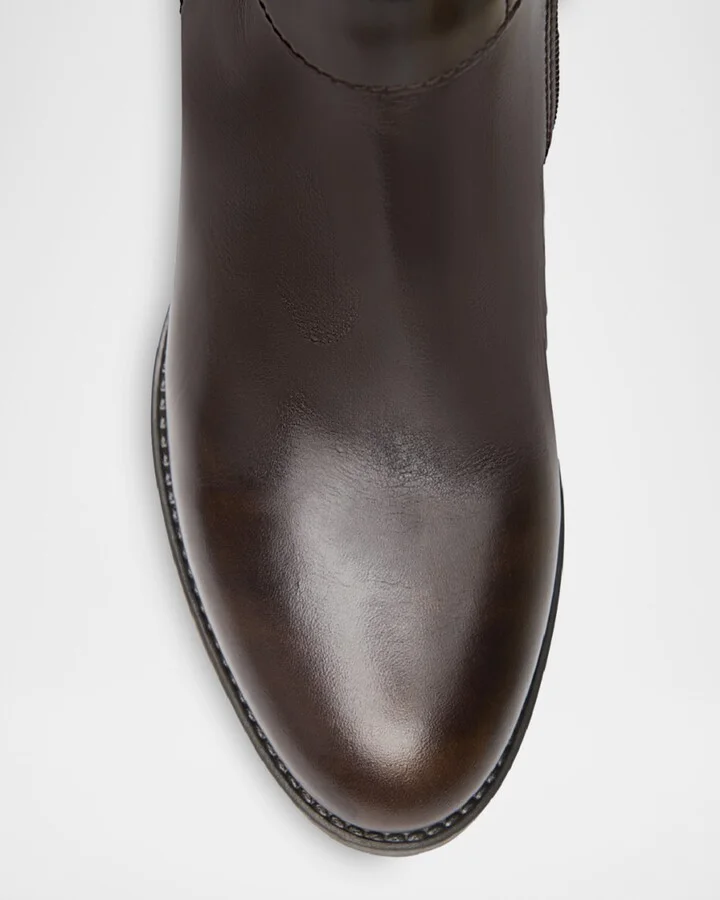 Leather Stretch Buckle Knee Boots - Image 3