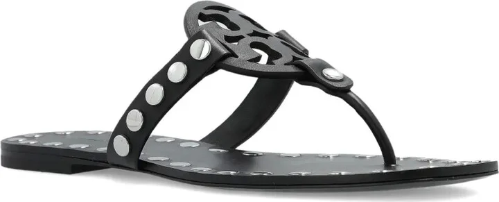 Leather Studded Flat Sandals - Image 2