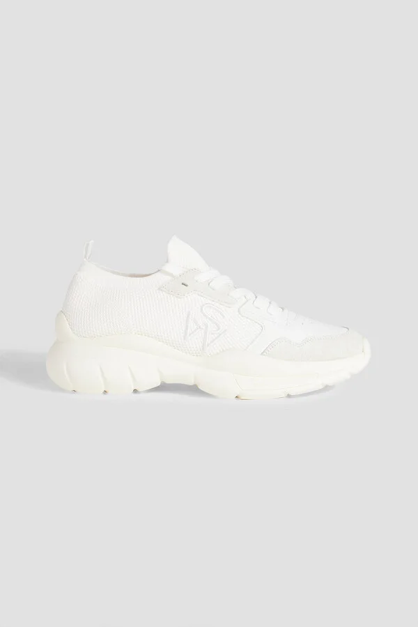 Leather, suede and stretch-knit sneakers