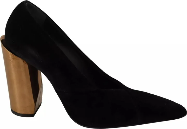 Leather Suede Block Heels Pumps Women's Shoes (Pre-Owned)