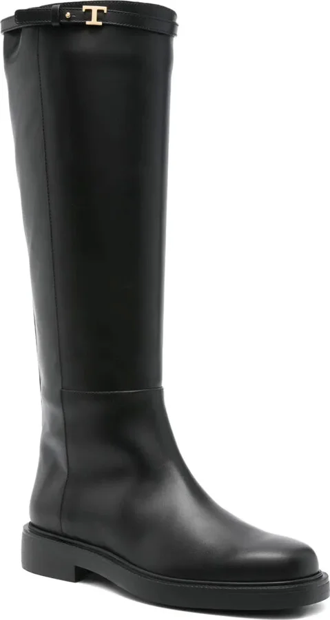 Leather T-Buckle Knee-High Boots - Image 2