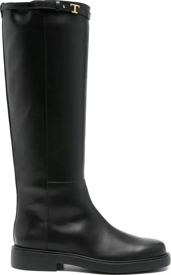 Leather T-Buckle Knee-High Boots