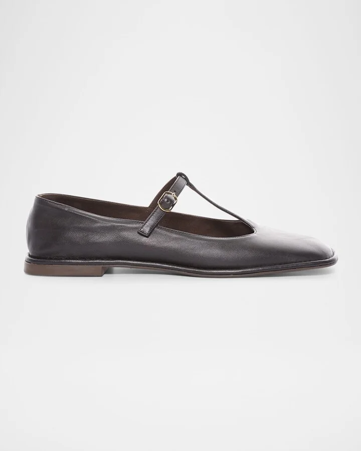 Leather T-Strap Ballerina Flats