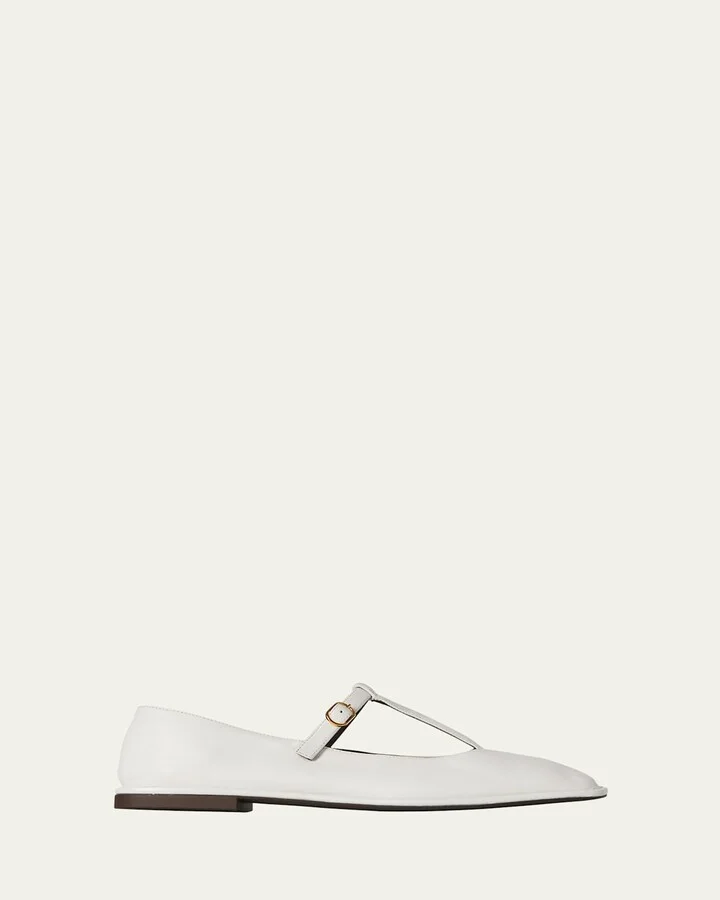 Leather T-Strap Ballerina Flats