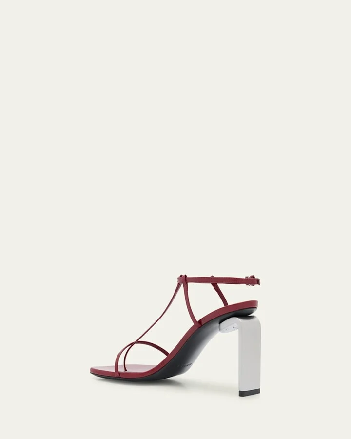 Leather T-Strap Heeled Sandals - Image 3