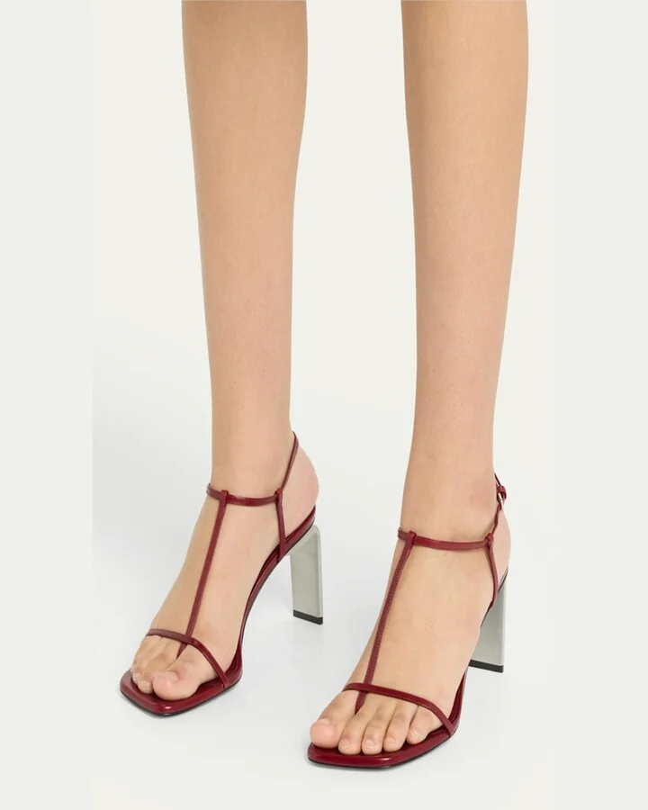 Leather T-Strap Heeled Sandals - Image 7