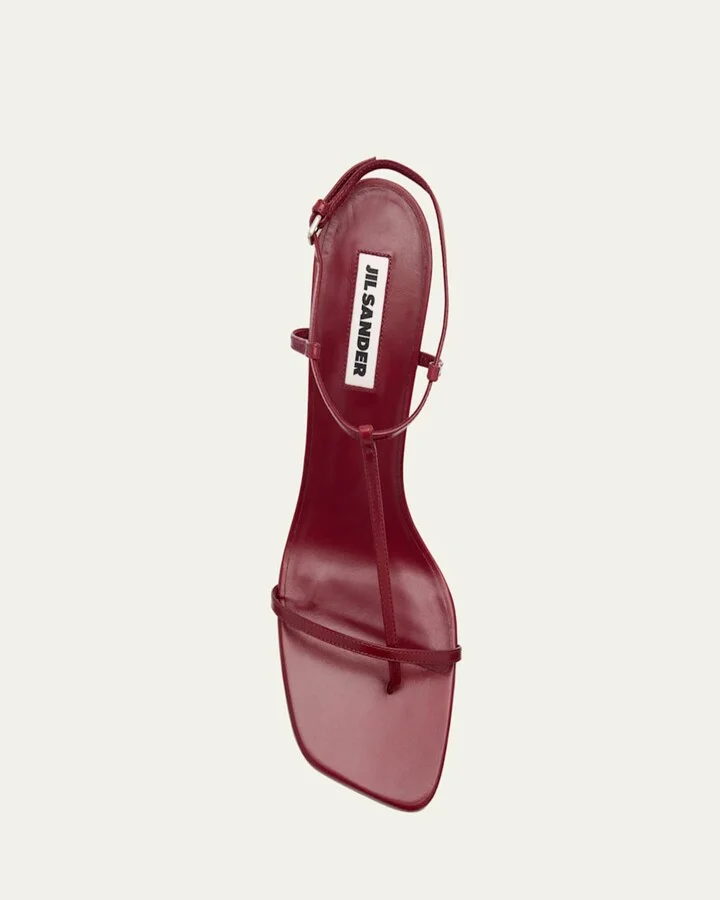 Leather T-Strap Heeled Sandals - Image 8
