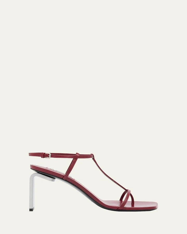 Leather T-Strap Heeled Sandals