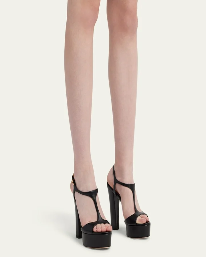 Leather T-Strap Platform Sandals - Image 2