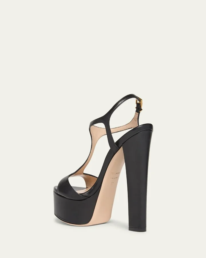 Leather T-Strap Platform Sandals - Image 7