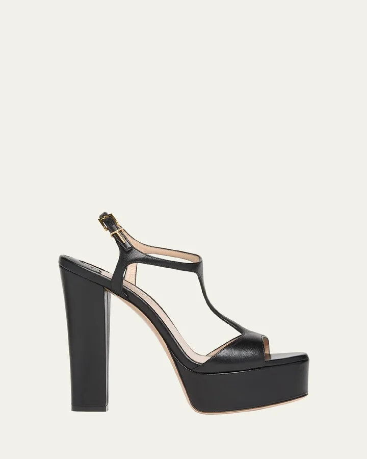 Leather T-Strap Platform Sandals