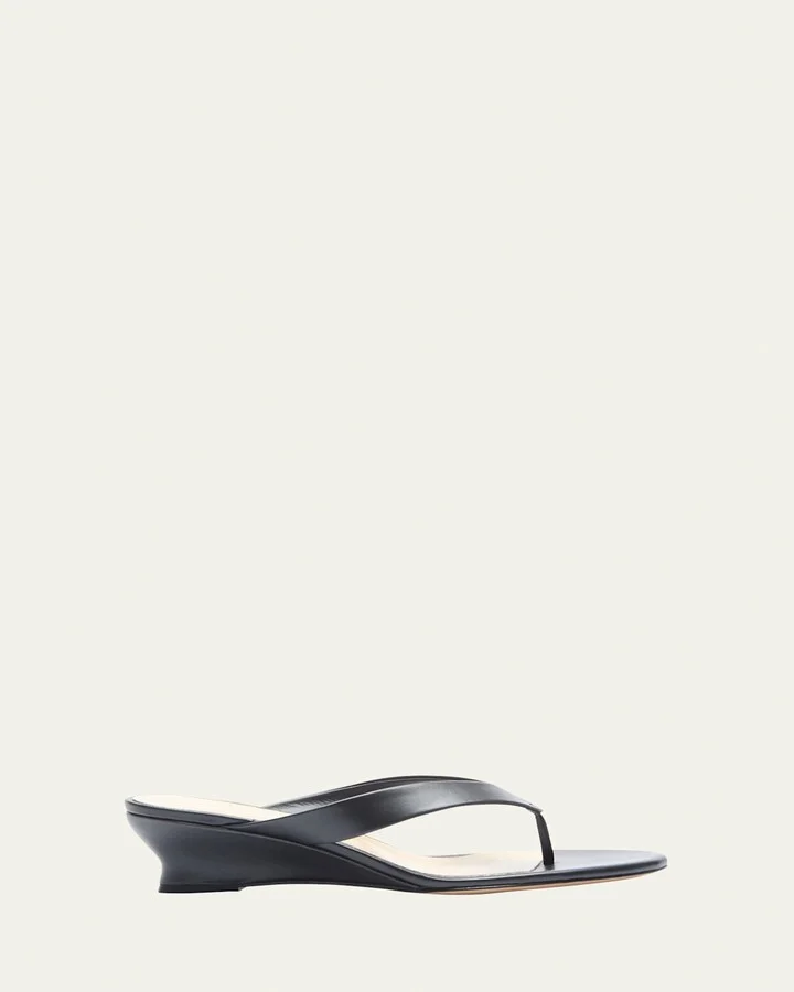 Leather Thong Micro Wedge Slide Sandals