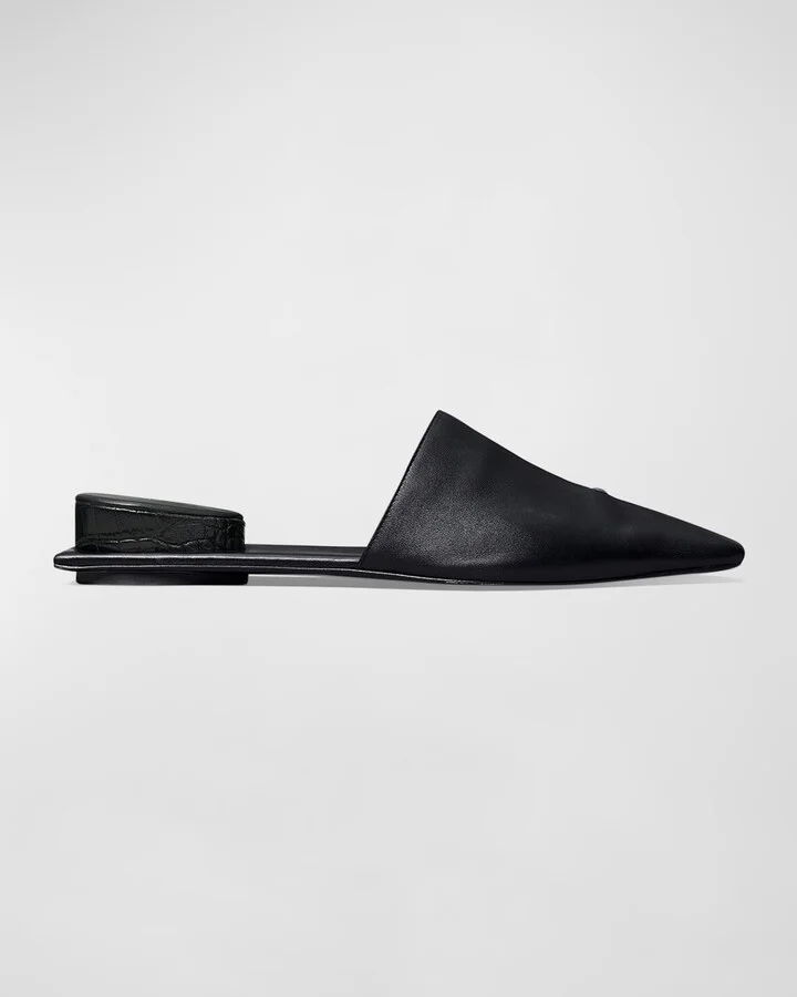 Leather Toe-Ring Ballerina Mules