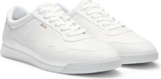 Leather trainers with gold-tone logo