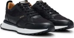 Leather trainers with layered uppers and padded collar- Dark Blue Men's Sneakers size 9