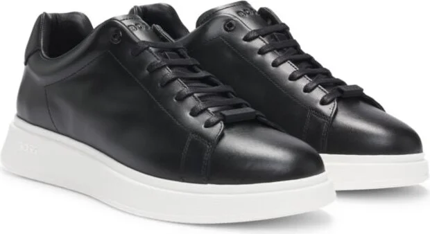 Leather trainers with rubber outsole