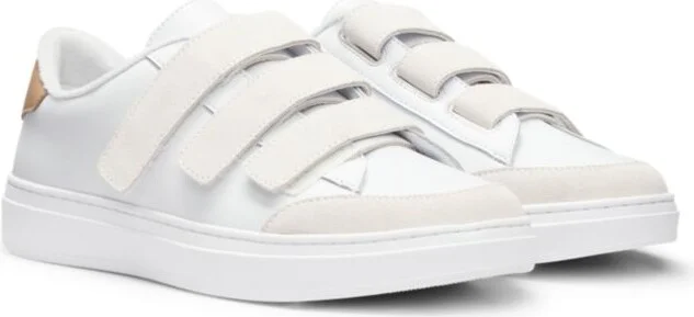 Leather trainers with suede riptape straps