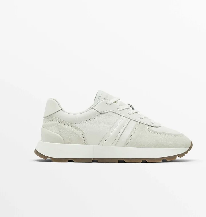 Leather Trainers With Trimmed Heel