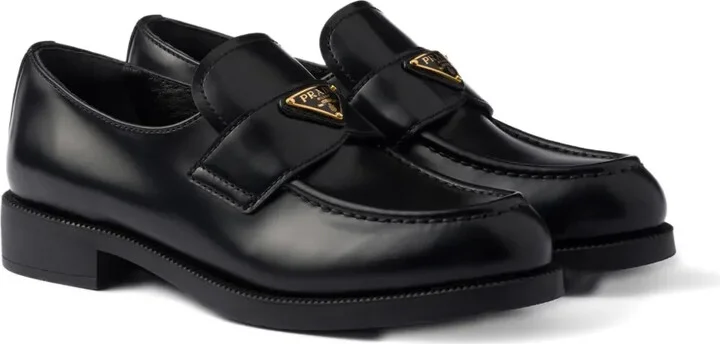 Leather Triangle-Logo Loafers - Image 2