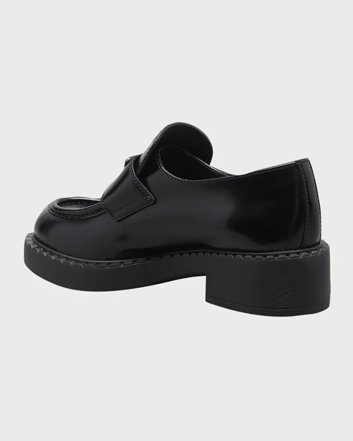 Leather Triangle Logo Loafers - Image 2