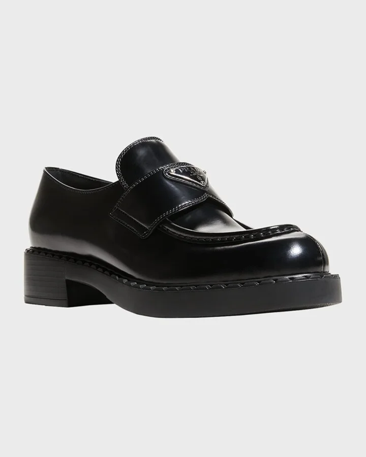 Leather Triangle Logo Loafers - Image 4