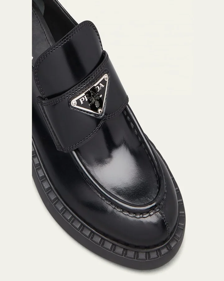 Leather Triangle Logo Loafers - Image 11