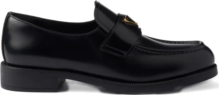 Leather Triangle-Logo Loafers