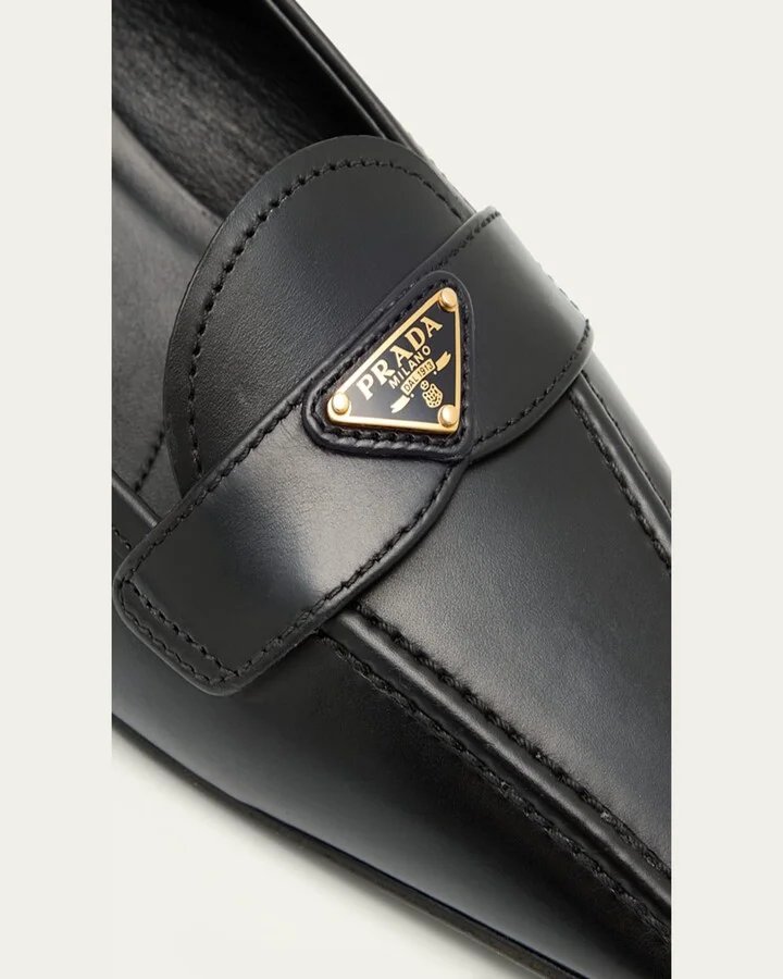 Leather Triangle Logo Pointed-Toe Pumps - Image 2