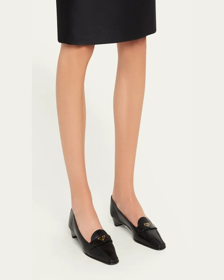 Leather Triangle Logo Pointed-Toe Pumps - Image 3