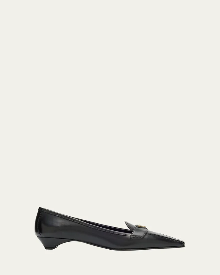 Leather Triangle Logo Pointed-Toe Pumps