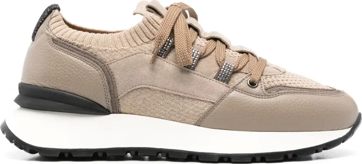 Leather-Trim Sneakers