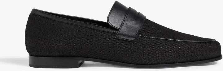 Leather-trimmed canvas loafers