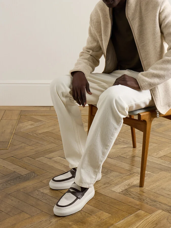 Leather-Trimmed Canvas Penny Loafers - Image 2