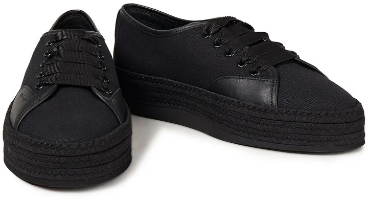 Leather-trimmed canvas platform espadrille sneakers - Image 2
