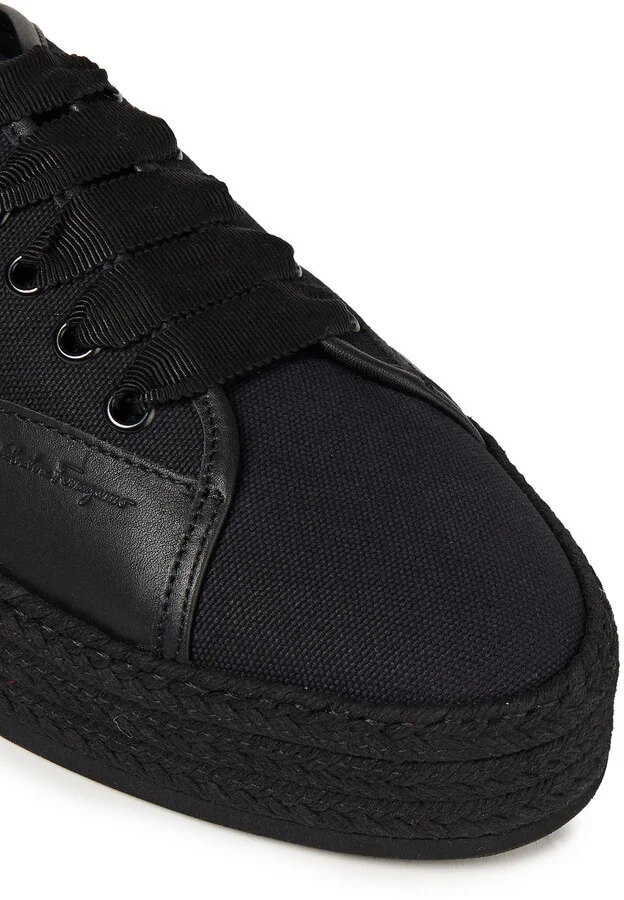 Leather-trimmed canvas platform espadrille sneakers - Image 4