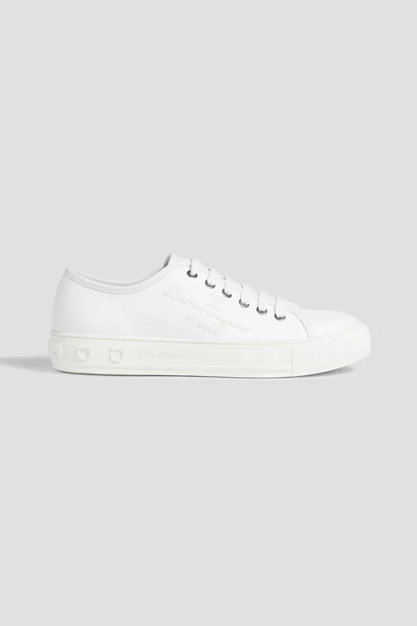 Leather-trimmed canvas sneakers