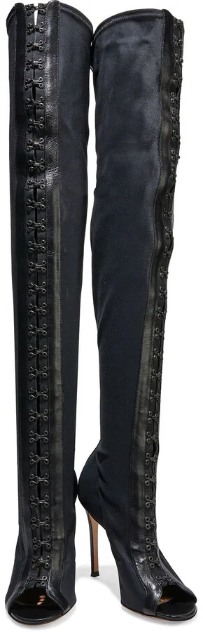 Leather-trimmed faille over-the-knee boots - Image 2