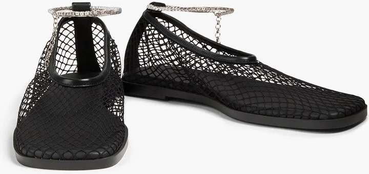 Leather-trimmed fishnet ballet flats - Image 2