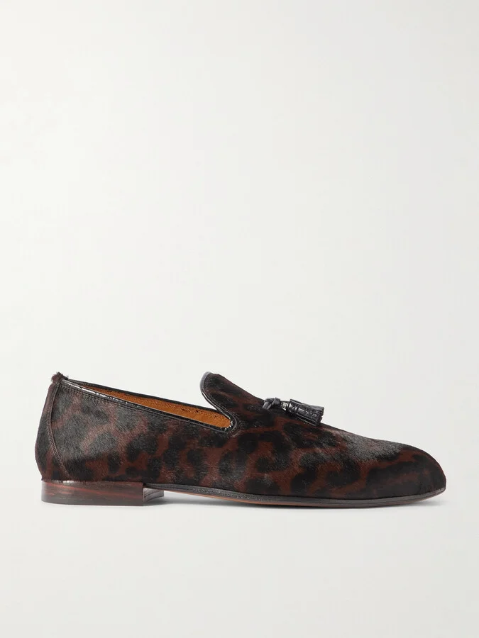 Leather-Trimmed Leopard-Print Pony Hair Tasselled Loafers